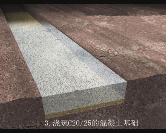 浇注C20/25的混凝土基础